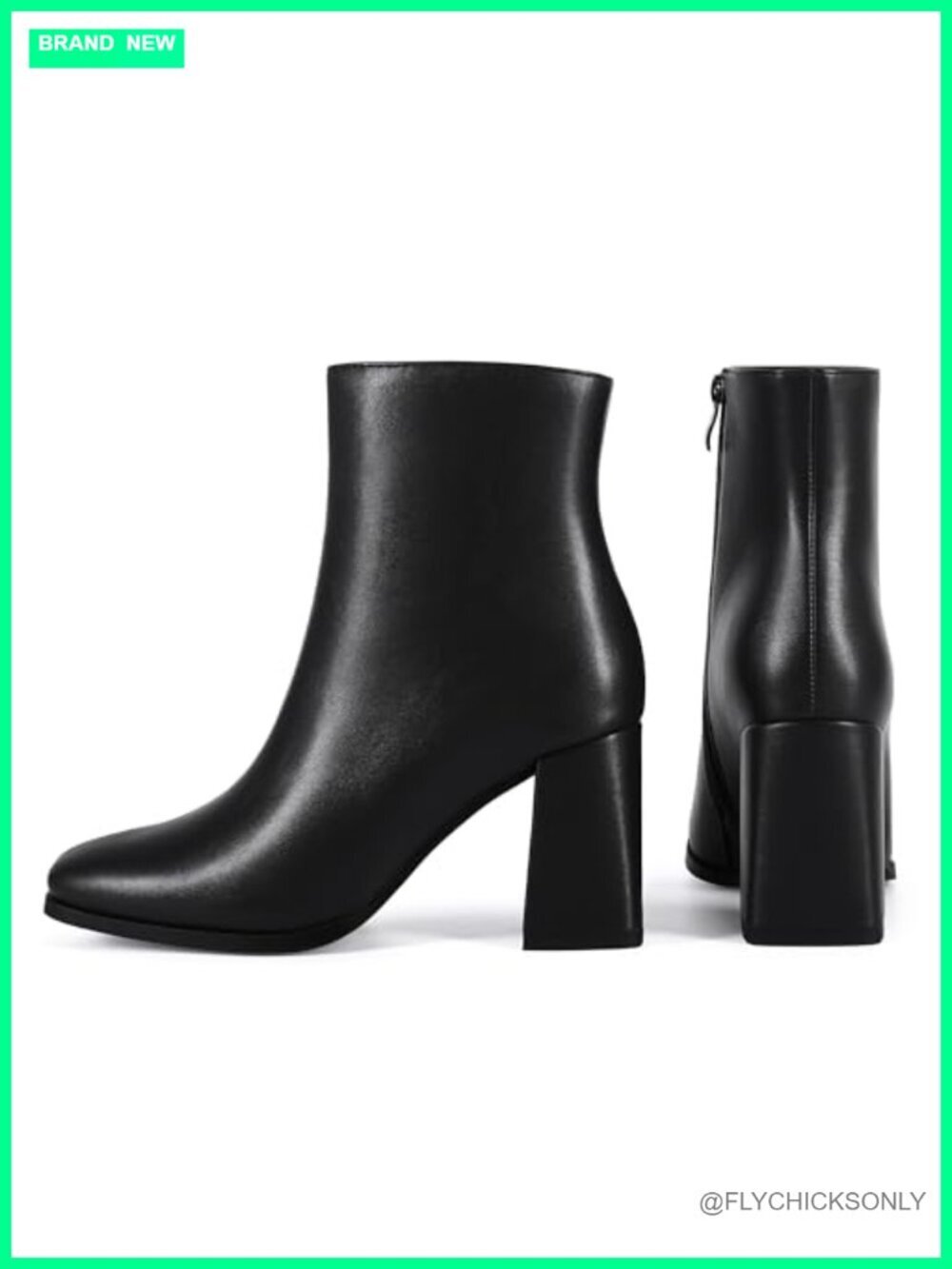 Women's Square Toe Ankle Boots Chunky Block Heel Booties Mid Heel Dressy Work - Picture 5 of 6